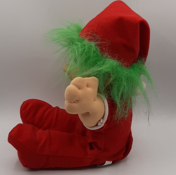 Russ Christmas Troll Doll 2338 Santa Hat Pajamas Green Hair 13" Soft Body Vtg - Picture 3 of 8